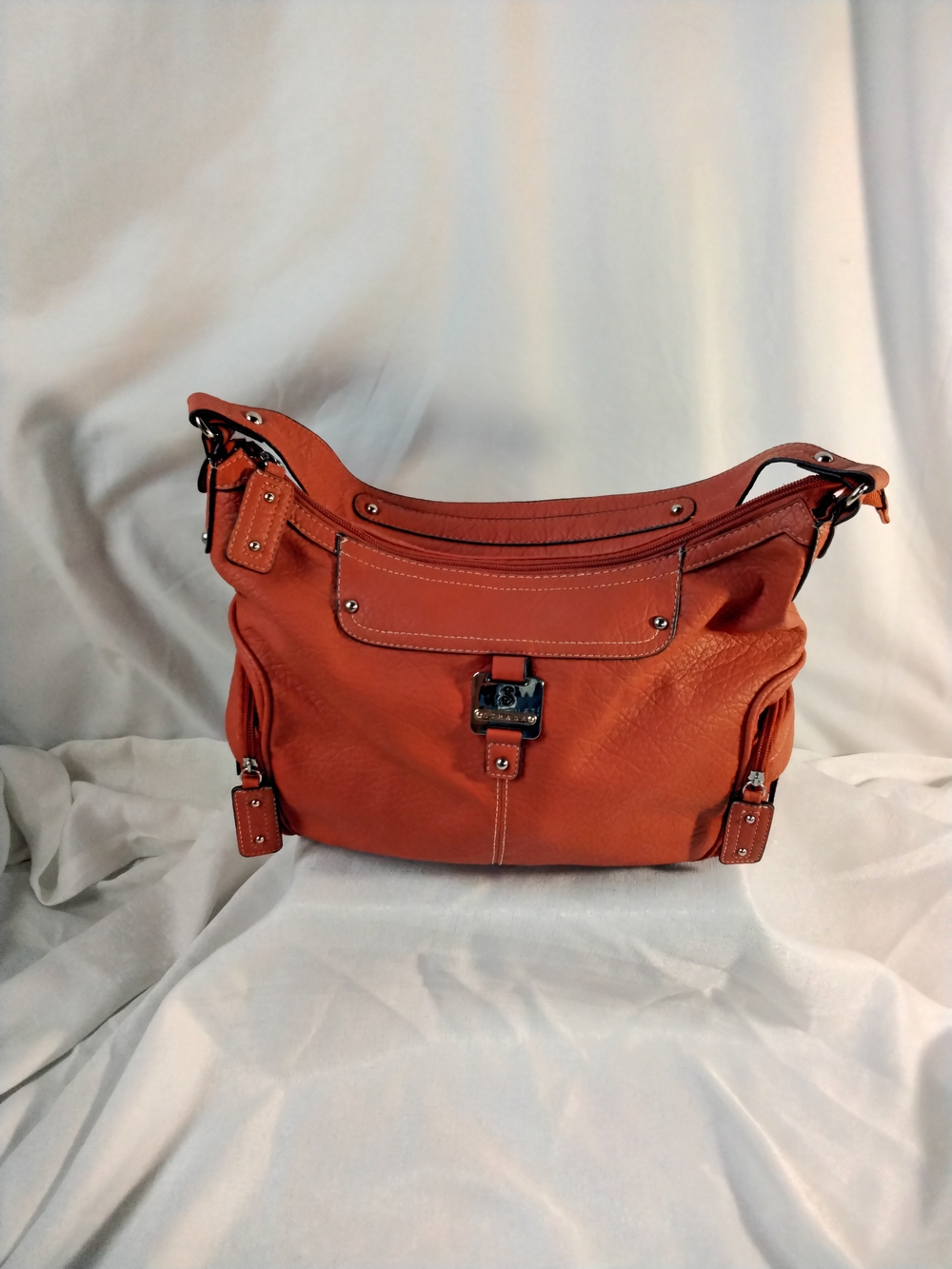 Strada Orange Leather Shoulder Bag with Front Clasp